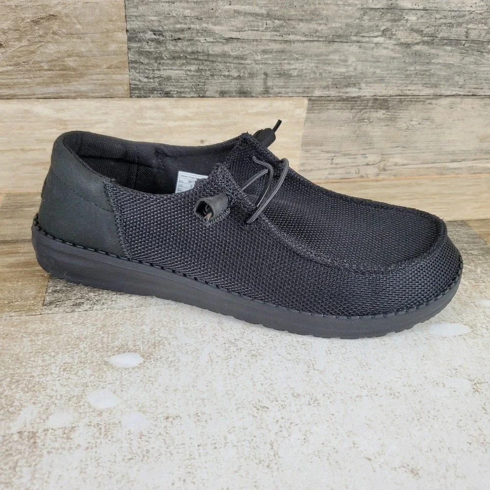 Hey Dude Wally Funk Mono Womens Shoes Sz 11 Black Round Toe Slip On Sneakers